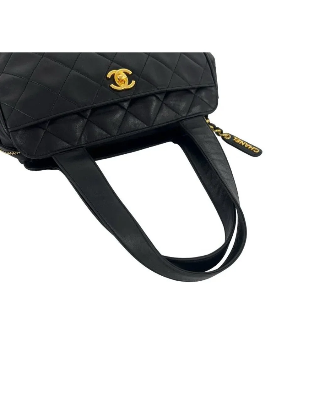 Chanel Vintage Quilted CC Logo Lambskin Leather Handbag Black